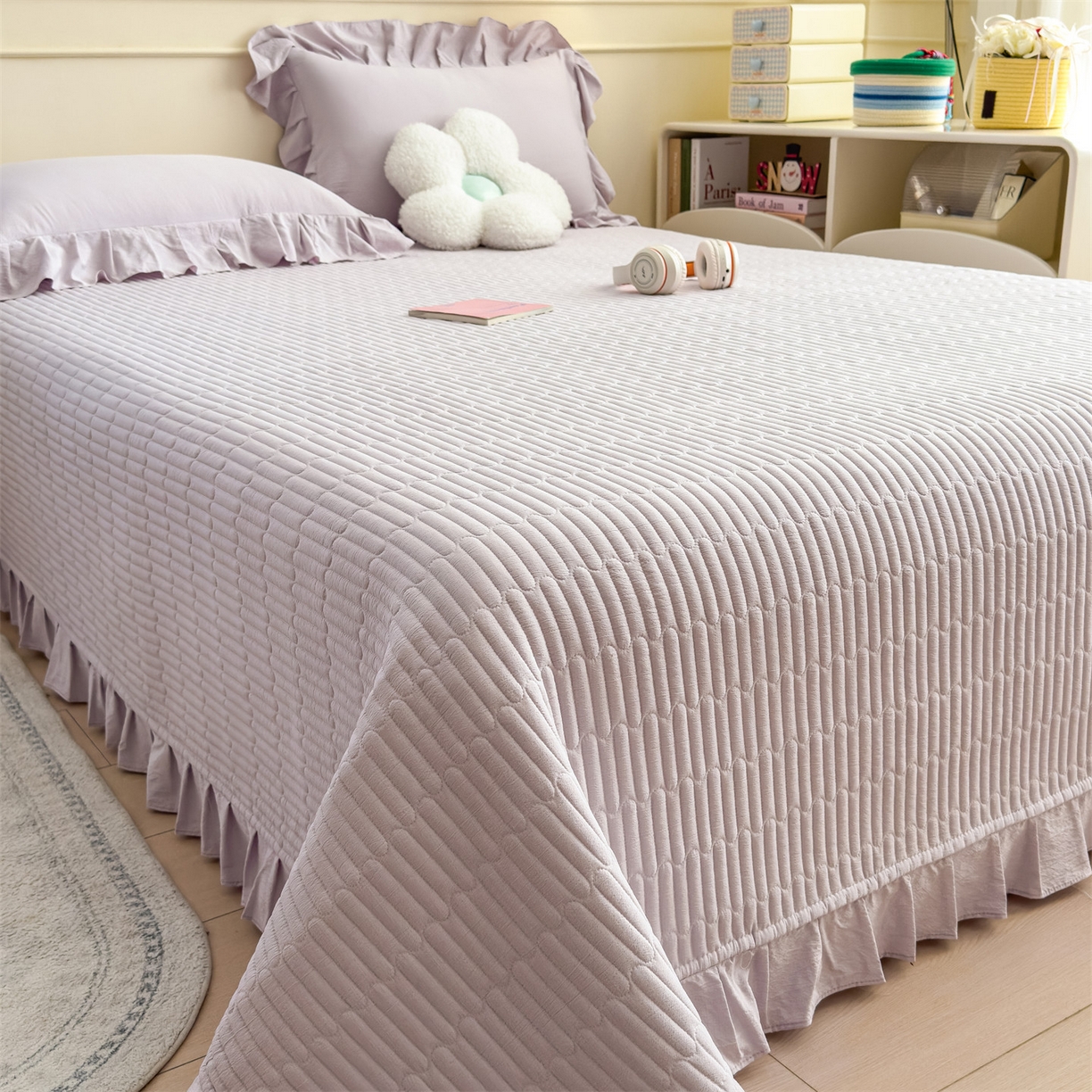 91家纺网 家纺一手货源 找家纺 （总）兄弟坊 2026新款韩版凉感皱皱绵花边夏被床盖四件套