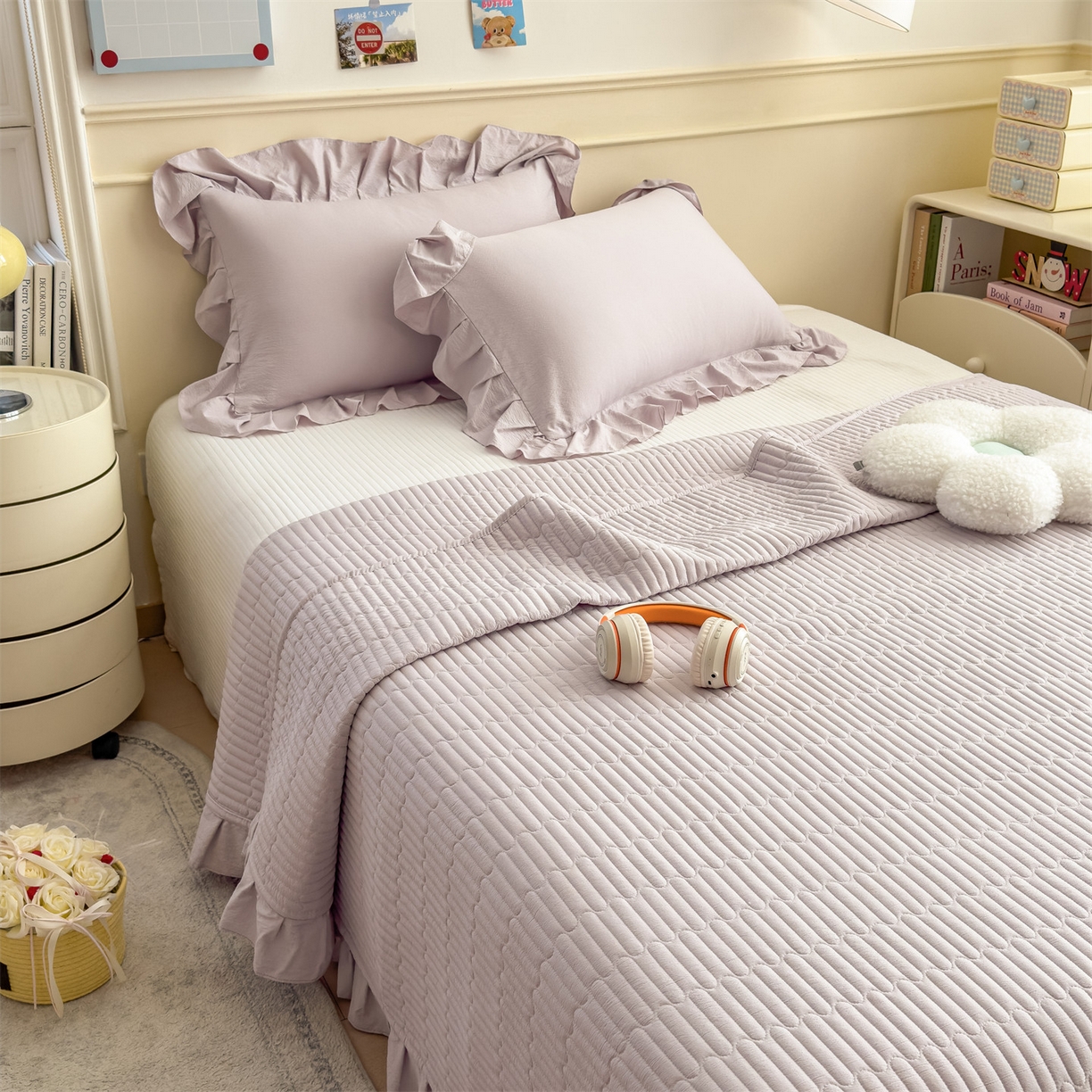 91家纺网 家纺一手货源 找家纺 （总）兄弟坊 2026新款韩版凉感皱皱绵花边夏被床盖四件套