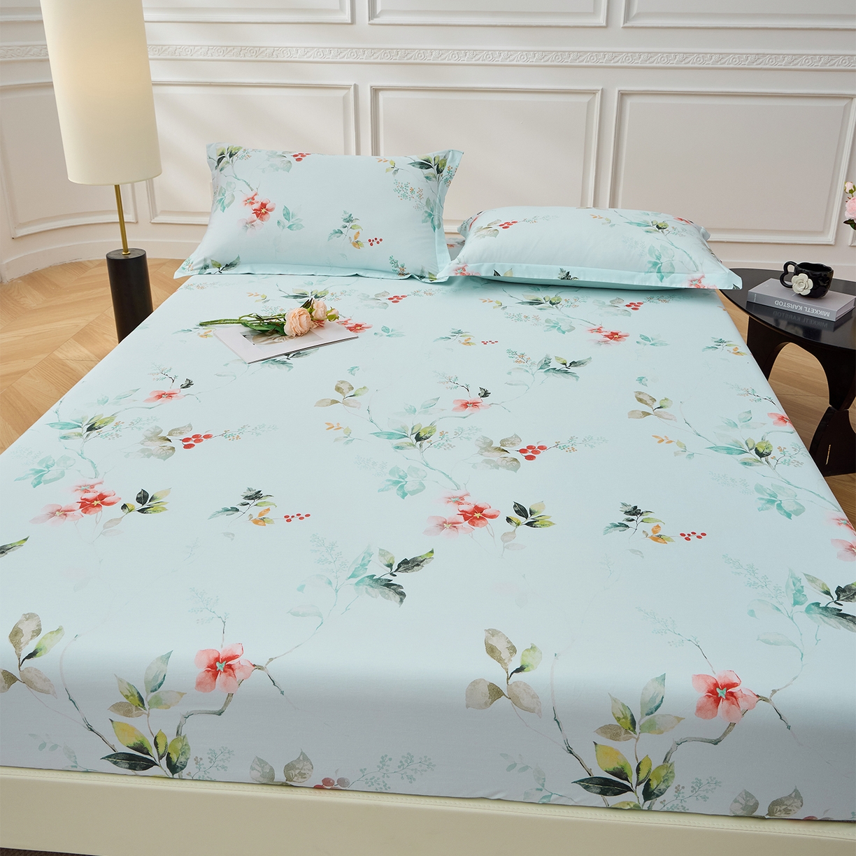 91家纺网 家纺一手货源 找家纺 元元家居（元元被业） 2026新款全棉13372套件及单品【印花款】-单床笠 有枝