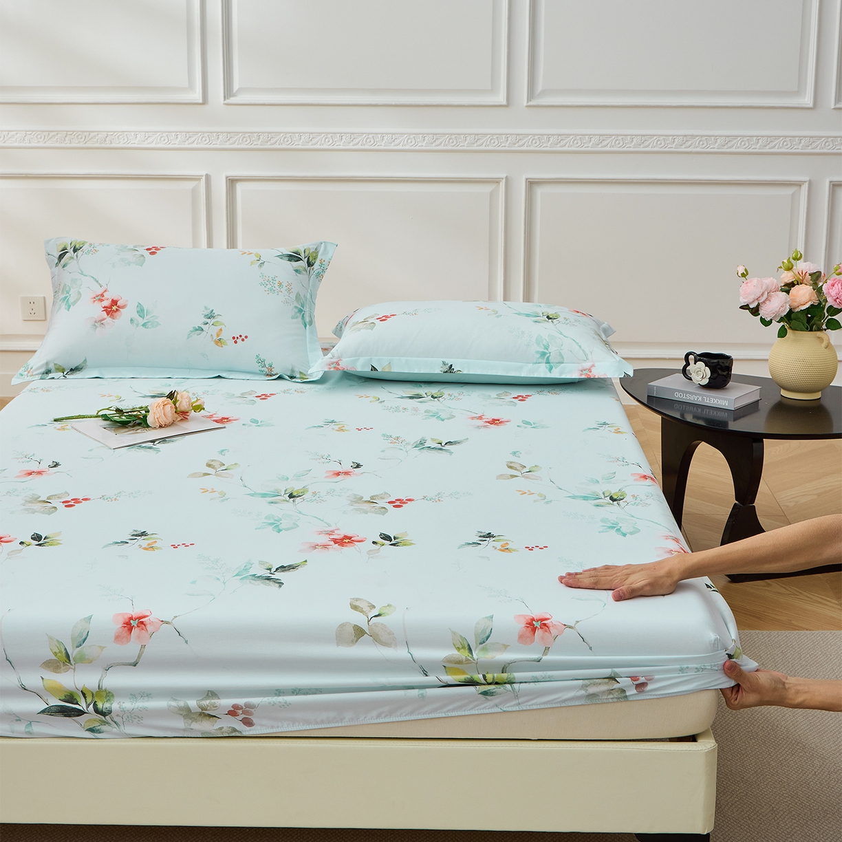 91家纺网 家纺一手货源 找家纺 元元家居（元元被业） 2026新款全棉13372套件及单品【印花款】-单床笠 有枝