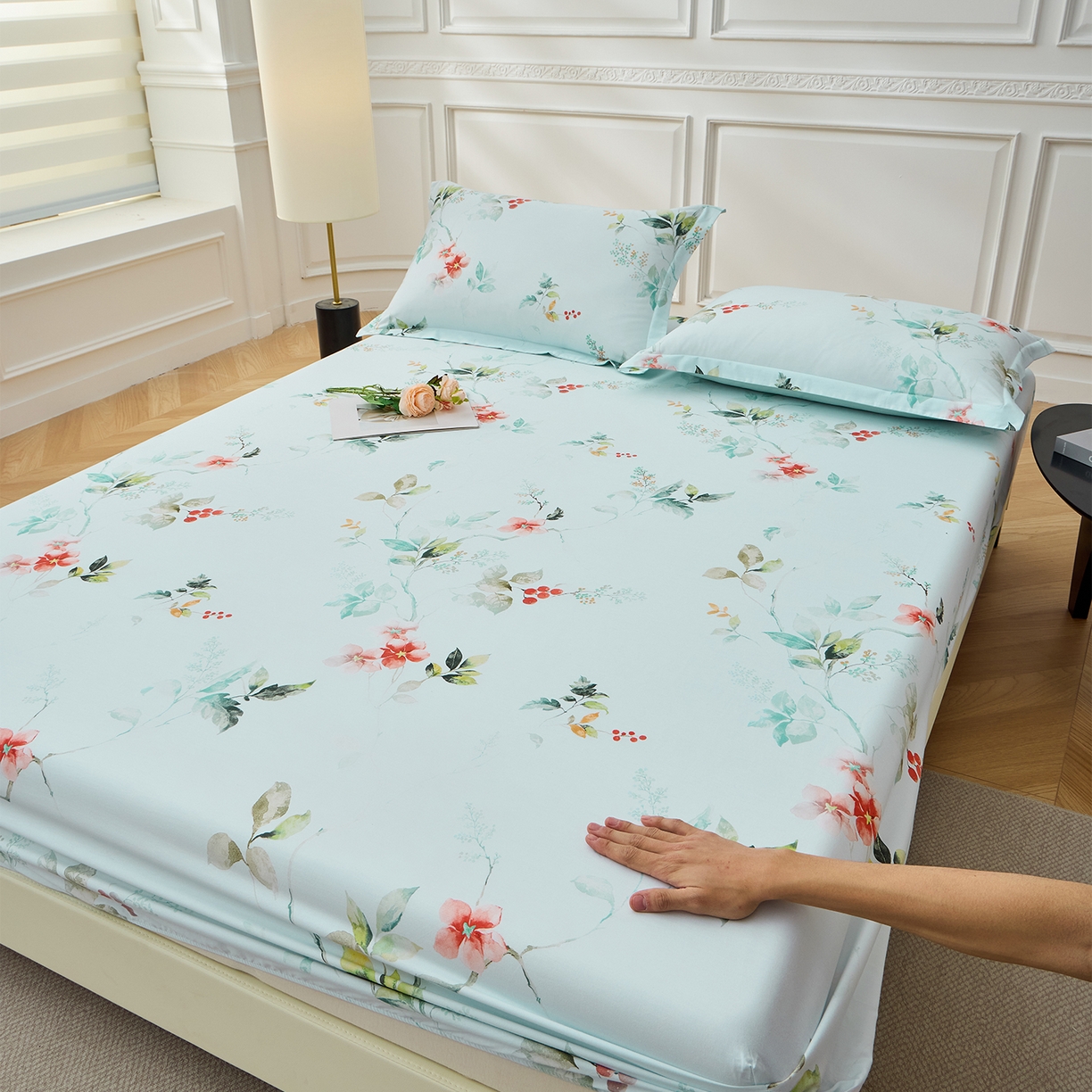 91家纺网 家纺一手货源 找家纺 元元家居（元元被业） 2026新款全棉13372套件及单品【印花款】-单床笠 有枝