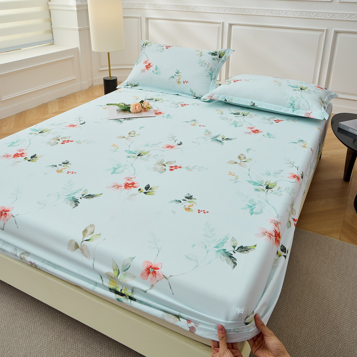 91家纺网 家纺一手货源 找家纺 元元家居（元元被业） 2026新款全棉13372套件及单品【印花款】-单床笠 有枝