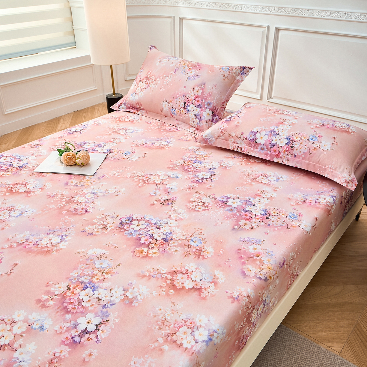 91家纺网 家纺一手货源 找家纺 元元家居（元元被业） 2026新款全棉13372套件及单品【印花款】-单床笠 月棠