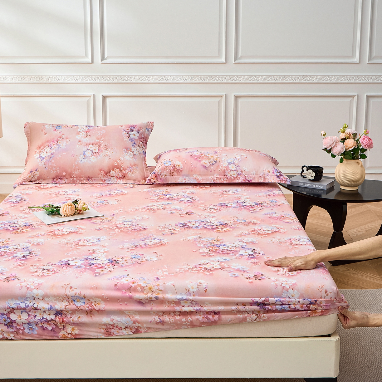 91家纺网 家纺一手货源 找家纺 元元家居（元元被业） 2026新款全棉13372套件及单品【印花款】-单床笠 月棠