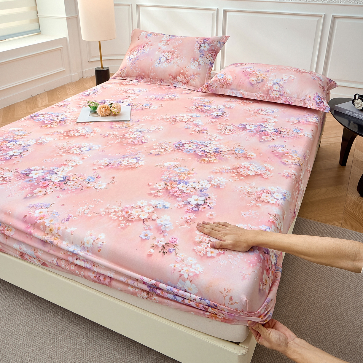 91家纺网 家纺一手货源 找家纺 元元家居（元元被业） 2026新款全棉13372套件及单品【印花款】-单床笠 月棠