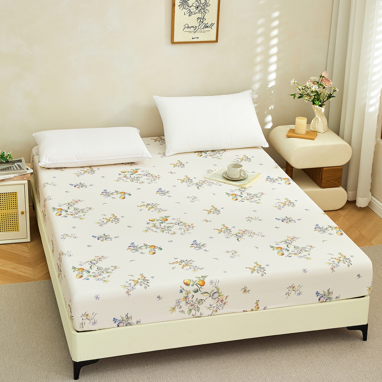 91家纺网 家纺一手货源 找家纺 元元家居（元元被业） 2026新款全棉13372套件及单品【印花款】-单床笠 知夏