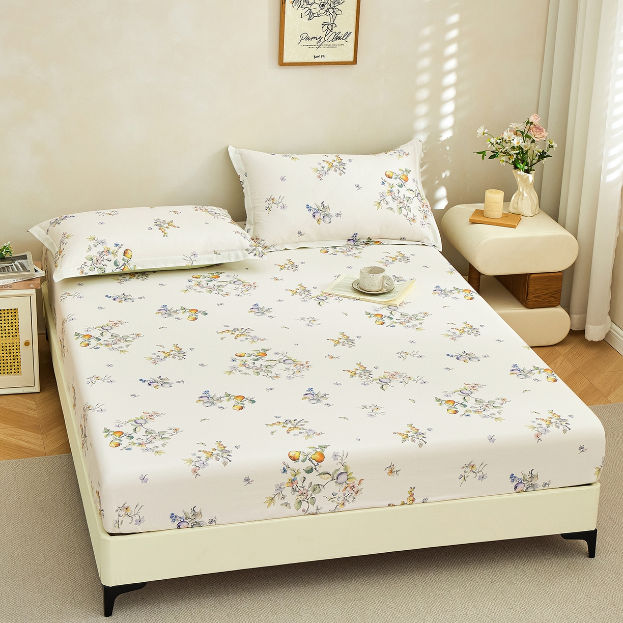 91家纺网 家纺一手货源 找家纺 元元家居（元元被业） 2026新款全棉13372套件及单品【印花款】-单床笠 知夏