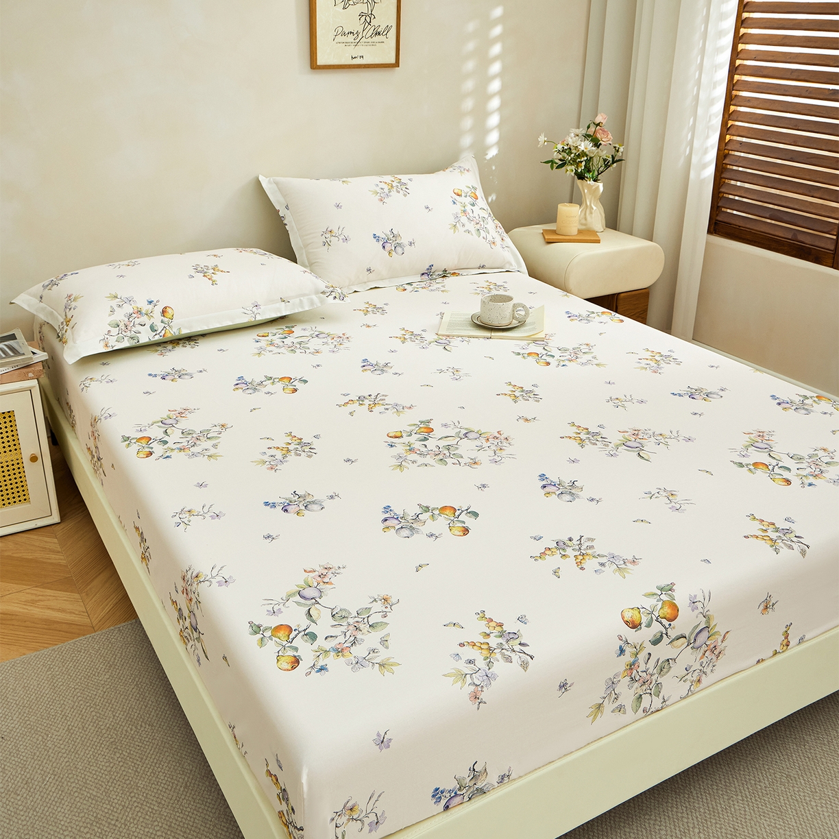 91家纺网 家纺一手货源 找家纺 元元家居（元元被业） 2026新款全棉13372套件及单品【印花款】-单床笠 知夏