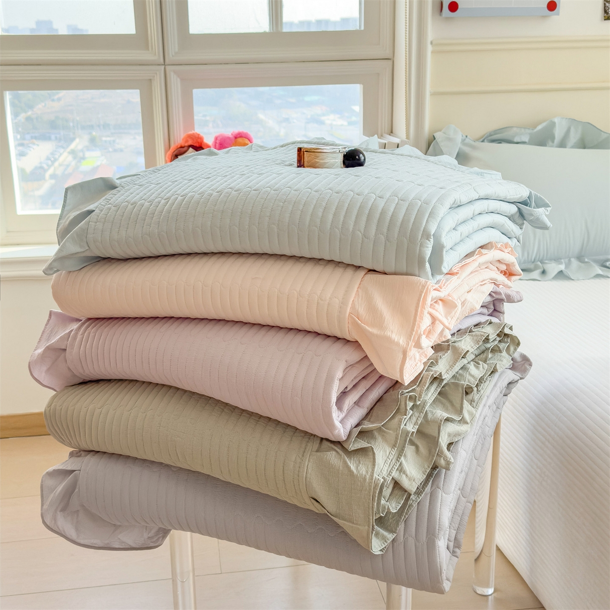 兄弟坊 2026新款韩版凉感皱皱绵花边夏被床盖四件套 组合