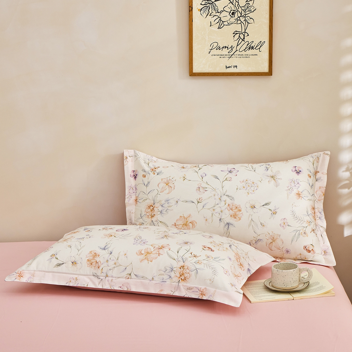 91家纺网 家纺一手货源 找家纺 元元家居（元元被业） 2026新款全棉13372套件及单品【印花款】-单枕套 春晓米