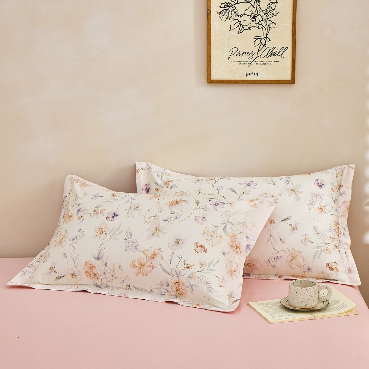 91家纺网 家纺一手货源 找家纺 元元家居（元元被业） 2026新款全棉13372套件及单品【印花款】-单枕套 春晓米