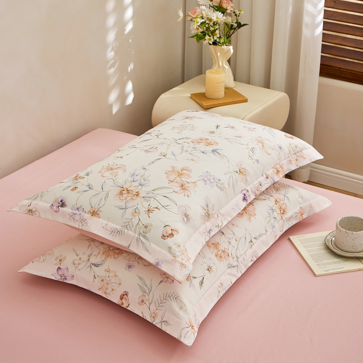 91家纺网 家纺一手货源 找家纺 元元家居（元元被业） 2026新款全棉13372套件及单品【印花款】-单枕套 春晓米