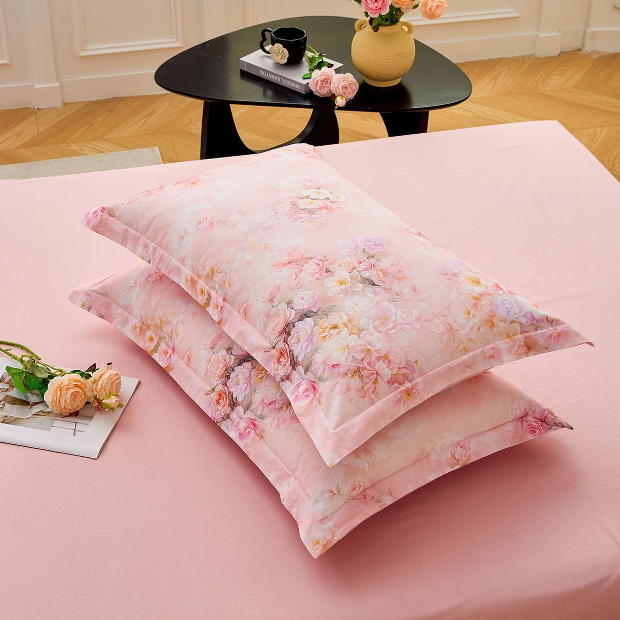 91家纺网 家纺一手货源 找家纺 元元家居（元元被业） 2026新款全棉13372套件及单品【印花款】-单枕套 芳菲