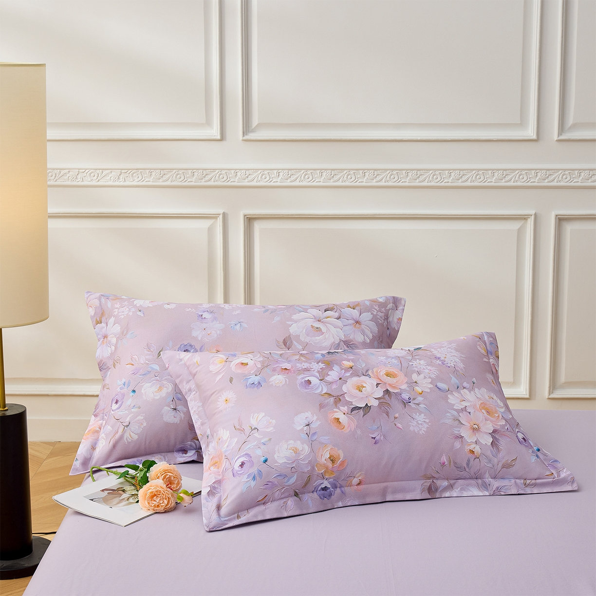 91家纺网 家纺一手货源 找家纺 元元家居（元元被业） 2026新款全棉13372套件及单品【印花款】-单枕套 花漾紫