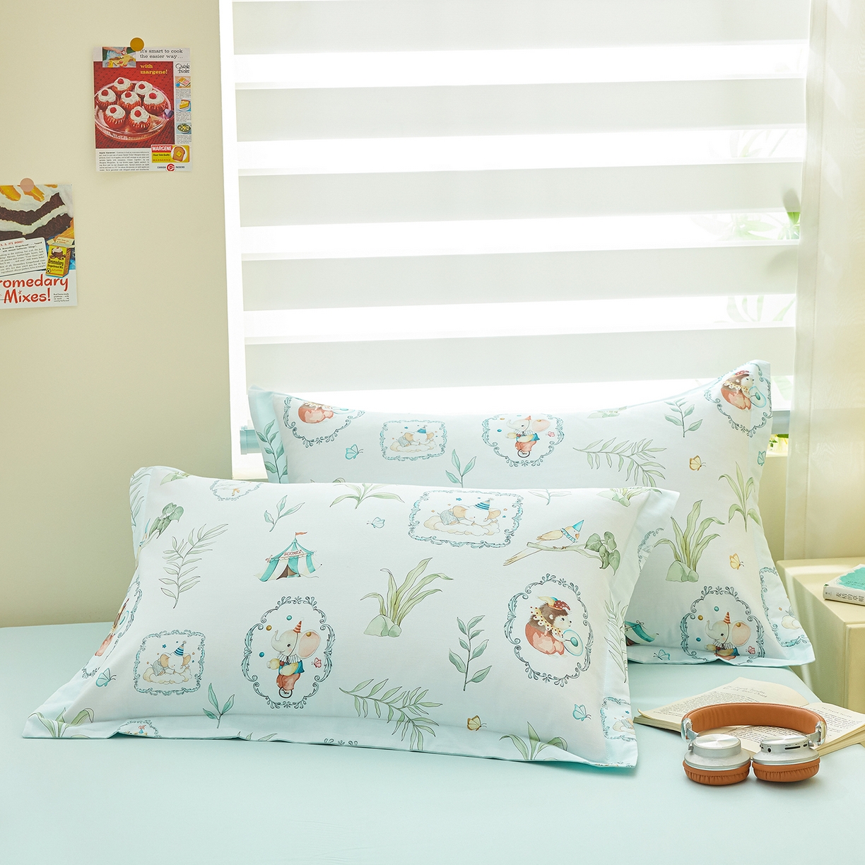 91家纺网 家纺一手货源 找家纺 元元家居（元元被业） 2026新款全棉13372套件及单品【印花款】-单枕套 乐园绿