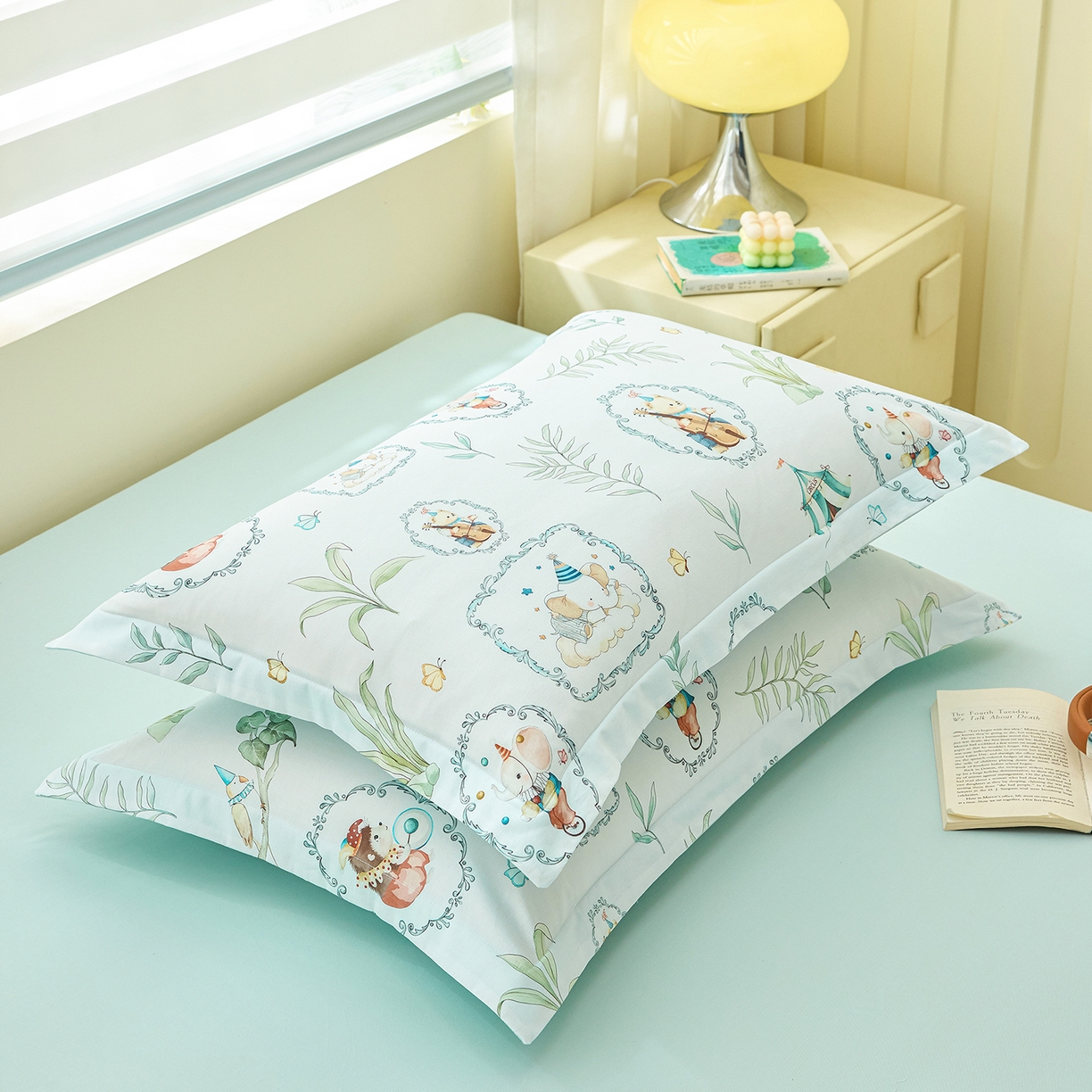 91家纺网 家纺一手货源 找家纺 元元家居（元元被业） 2026新款全棉13372套件及单品【印花款】-单枕套 乐园绿