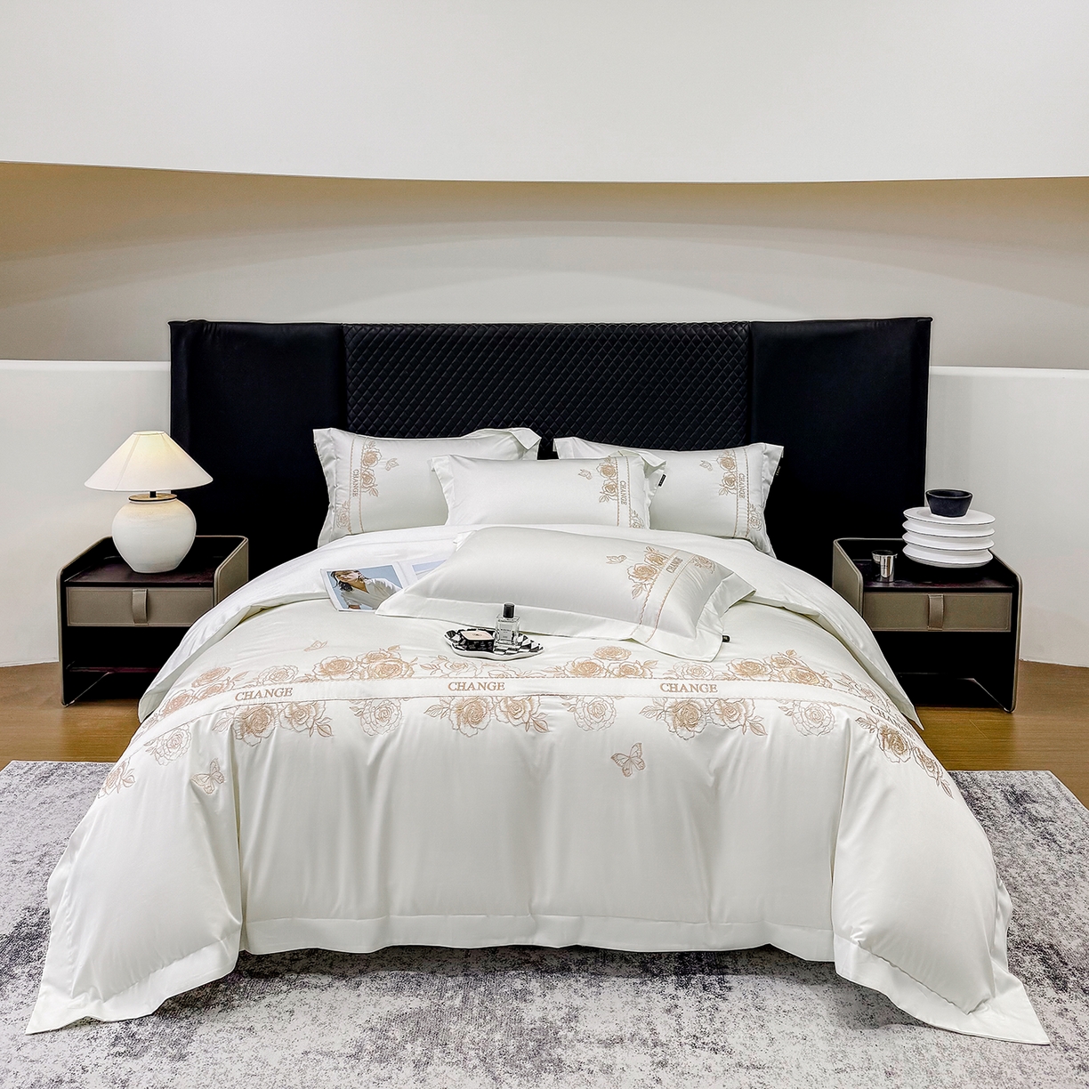 91家纺网 家纺一手货源 找家纺 莱势 2026新品100支纯棉全棉50x50s埃及长绒棉刺绣绣花四件套高端礼盒-倾城系列 倾城-贵族白