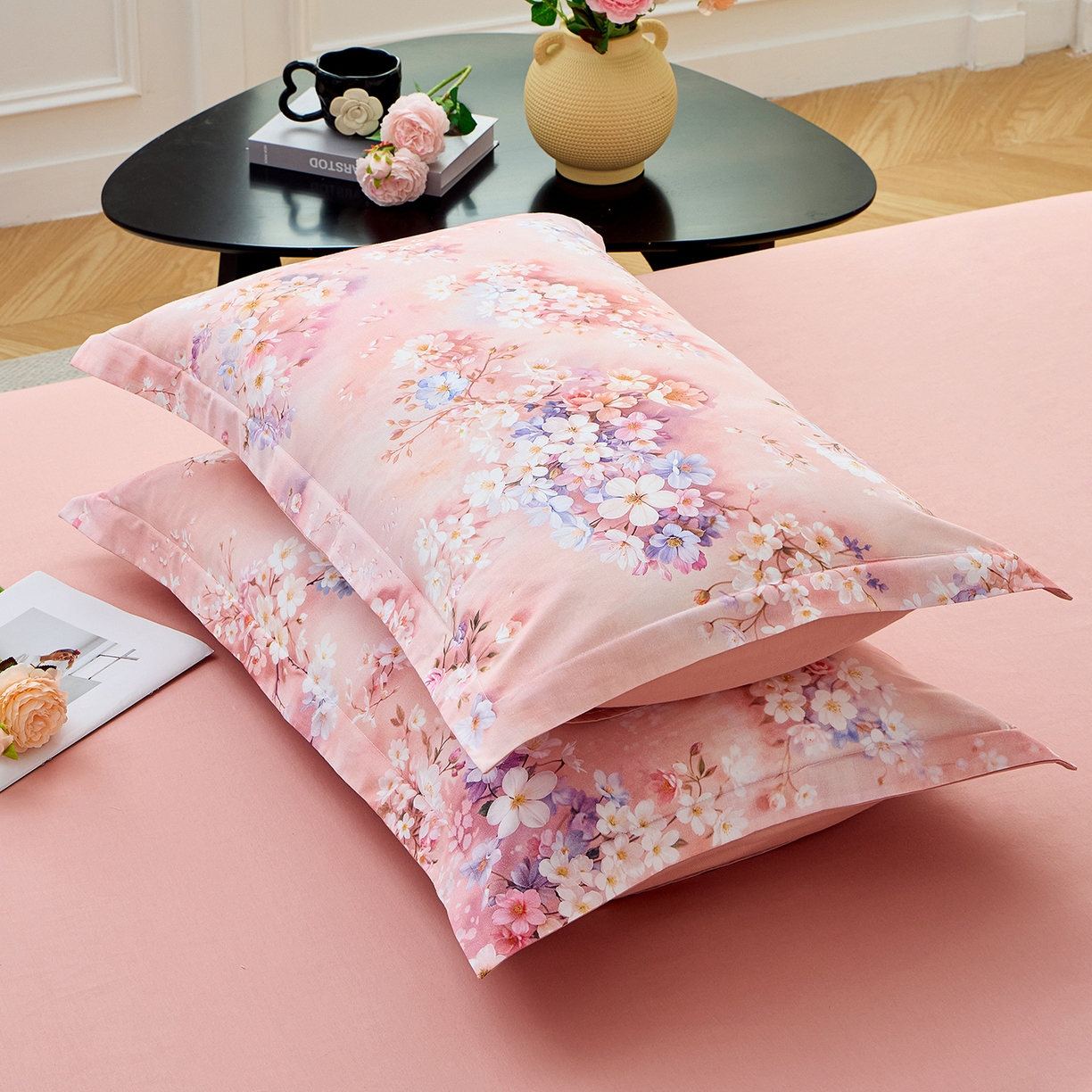 91家纺网 家纺一手货源 找家纺 元元家居（元元被业） 2026新款全棉13372套件及单品【印花款】-单枕套 月棠