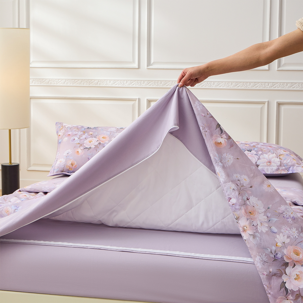 元元家居（元元被业） 2026新款全棉13372套件及单品【印花款】-夹棉被套 花漾紫