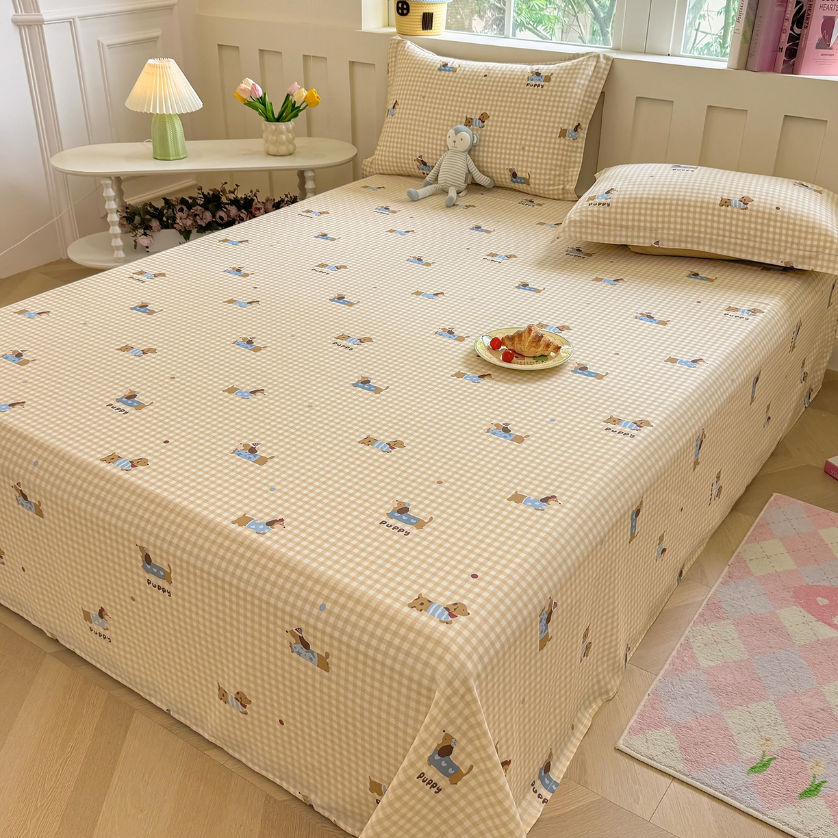 91家纺网 家纺一手货源 找家纺 壹贝家纺 2026新款全棉喷气印花床单系列 俏皮狗