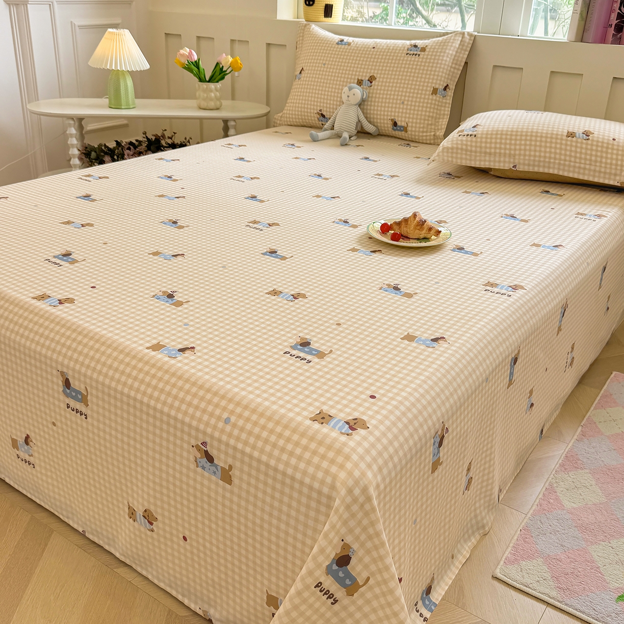 91家纺网 家纺一手货源 找家纺 壹贝家纺 2026新款全棉喷气印花床单系列 俏皮狗