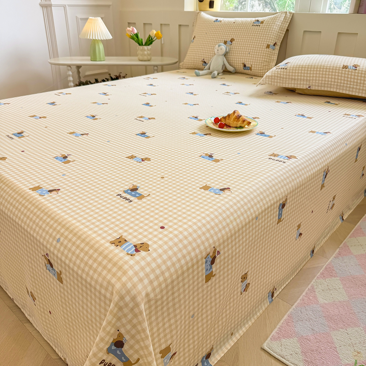 91家纺网 家纺一手货源 找家纺 壹贝家纺 2026新款全棉喷气印花床单系列 俏皮狗