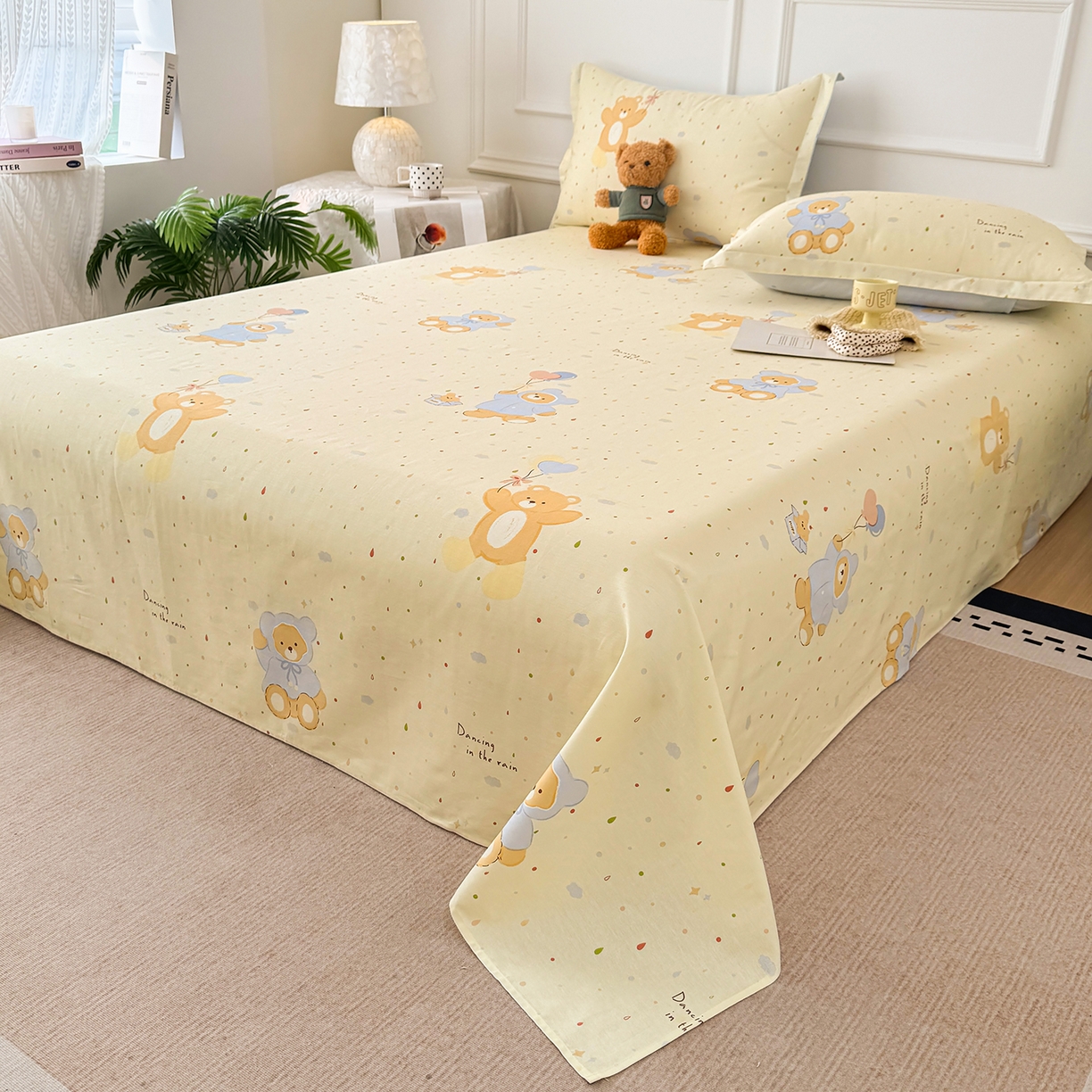 91家纺网 家纺一手货源 找家纺 壹贝家纺 2026新款全棉喷气印花床单系列 软萌小熊