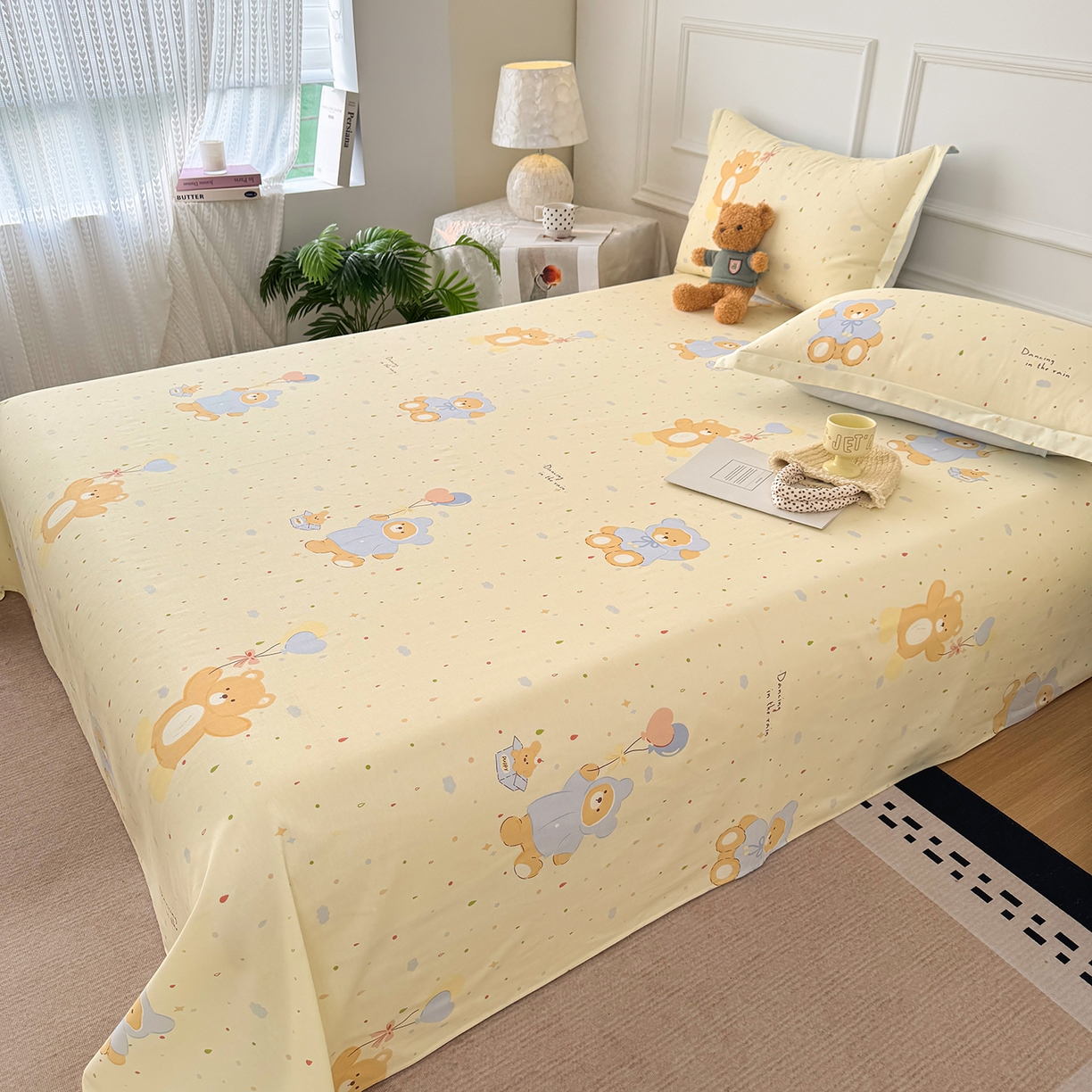 91家纺网 家纺一手货源 找家纺 壹贝家纺 2026新款全棉喷气印花床单系列 软萌小熊