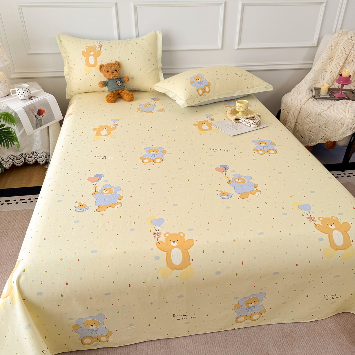 91家纺网 家纺一手货源 找家纺 壹贝家纺 2026新款全棉喷气印花床单系列 软萌小熊