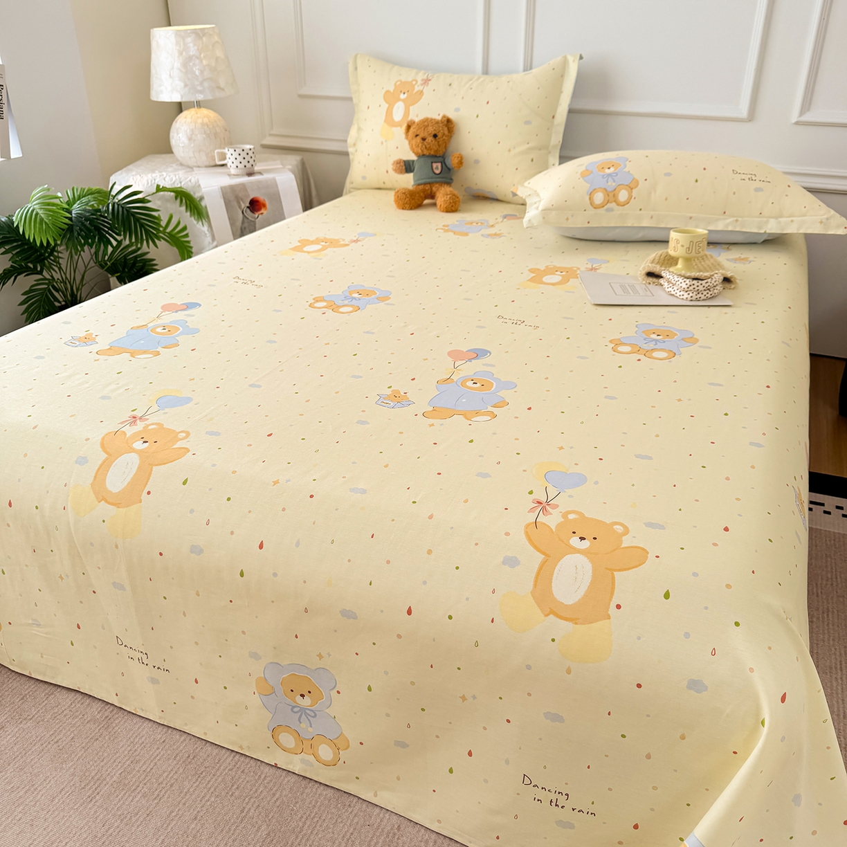 91家纺网 家纺一手货源 找家纺 壹贝家纺 2026新款全棉喷气印花床单系列 软萌小熊