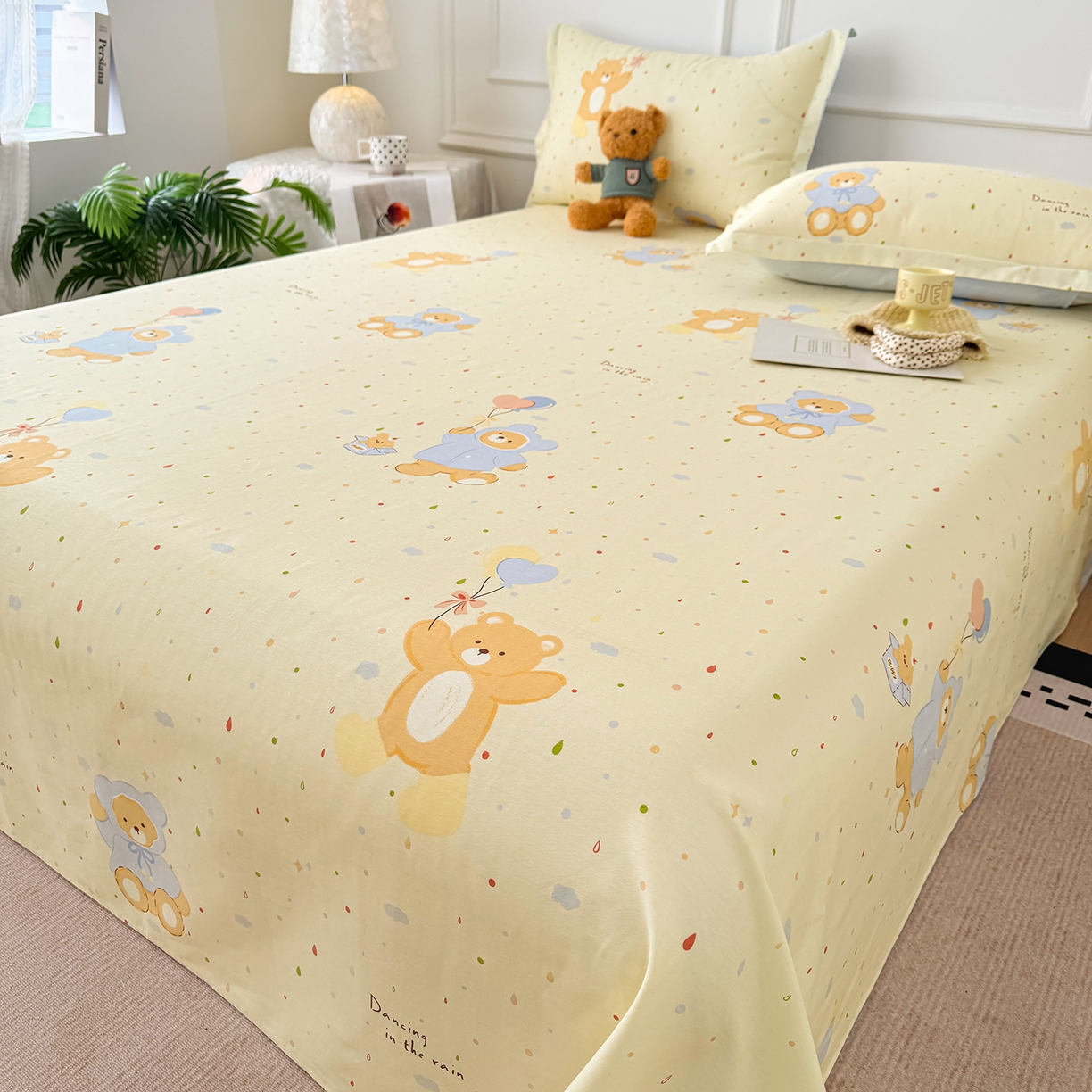 91家纺网 家纺一手货源 找家纺 壹贝家纺 2026新款全棉喷气印花床单系列 软萌小熊