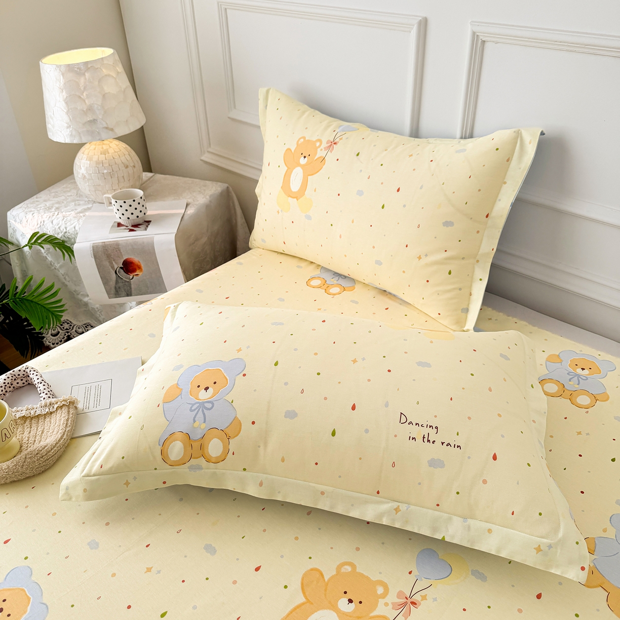 91家纺网 家纺一手货源 找家纺 壹贝家纺 2026新款全棉喷气印花床单系列 软萌小熊