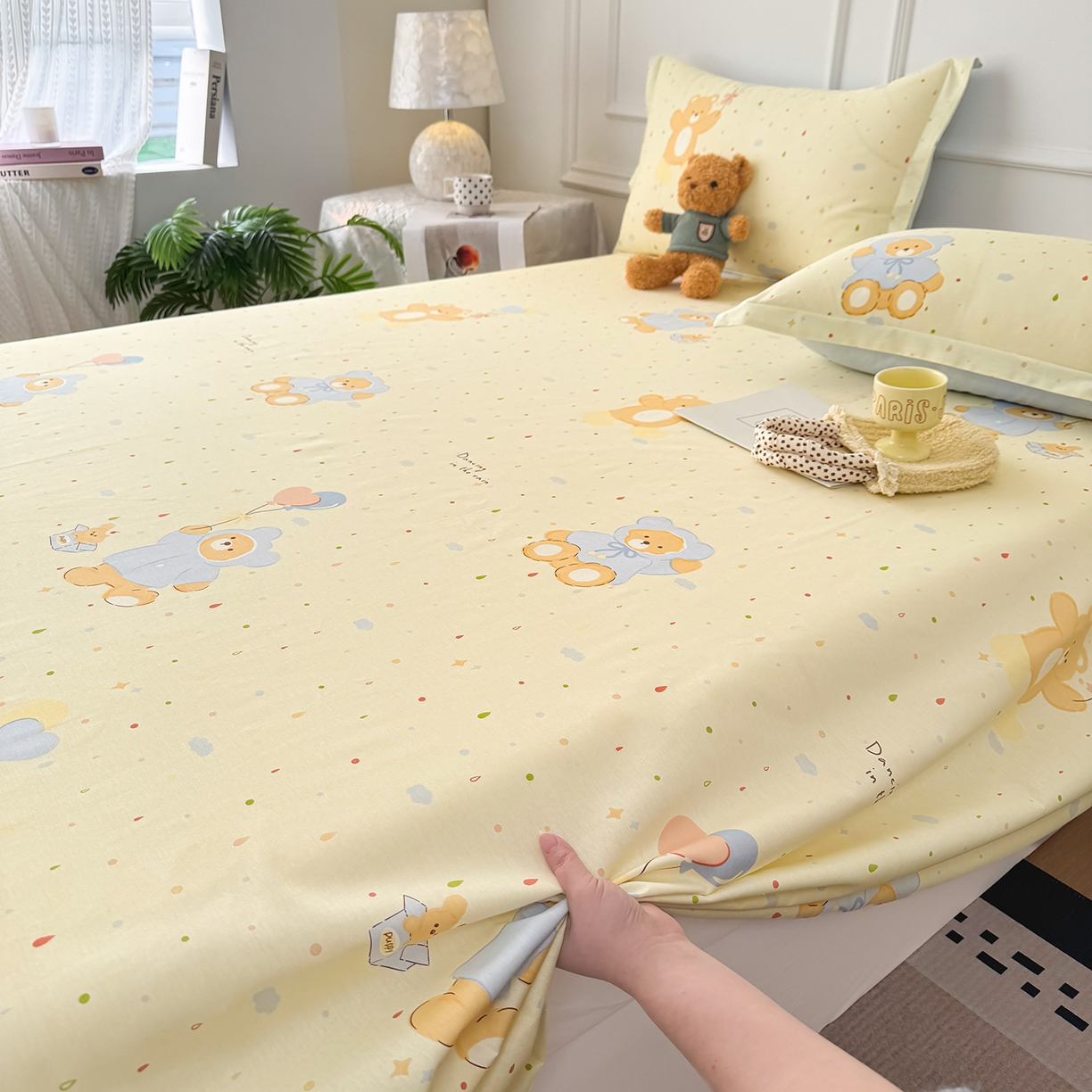 91家纺网 家纺一手货源 找家纺 壹贝家纺 2026新款全棉喷气印花床单系列 软萌小熊