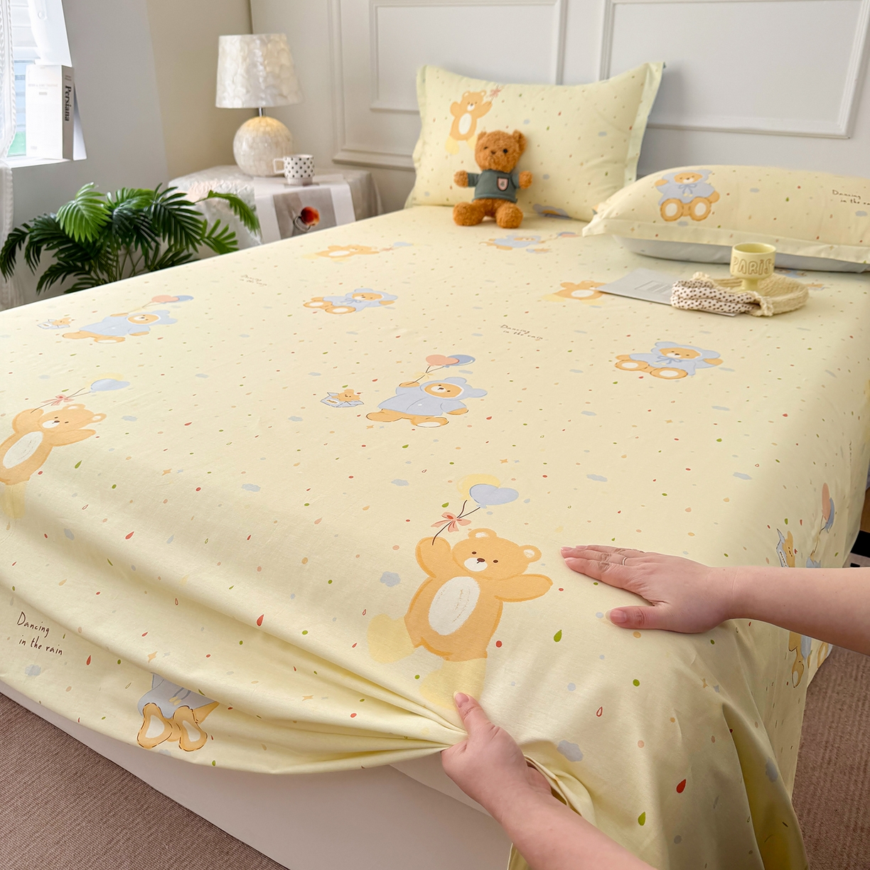 91家纺网 家纺一手货源 找家纺 壹贝家纺 2026新款全棉喷气印花床单系列 软萌小熊