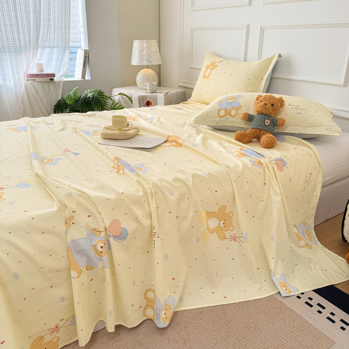 91家纺网 家纺一手货源 找家纺 壹贝家纺 2026新款全棉喷气印花床单系列 软萌小熊