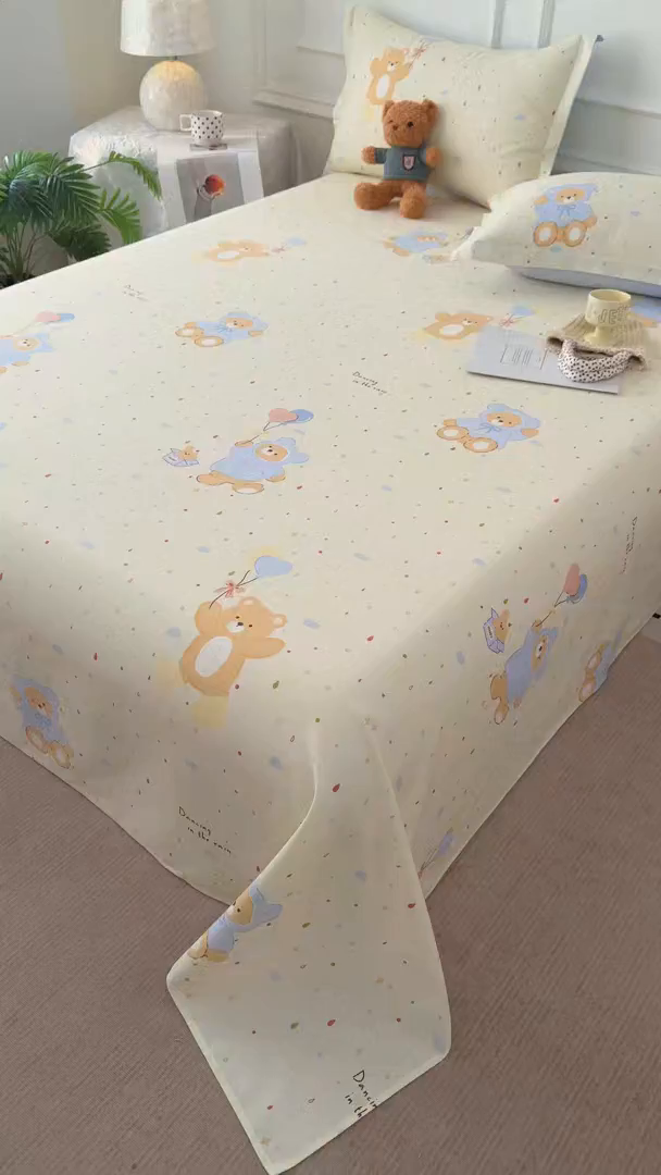 91家纺网 家纺一手货源 找家纺 壹贝家纺 2026新款全棉喷气印花床单系列 软萌小熊