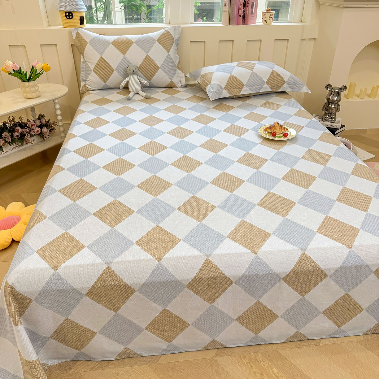 91家纺网 家纺一手货源 找家纺 壹贝家纺 2026新款全棉喷气印花床单系列 瑞吉斯-黄