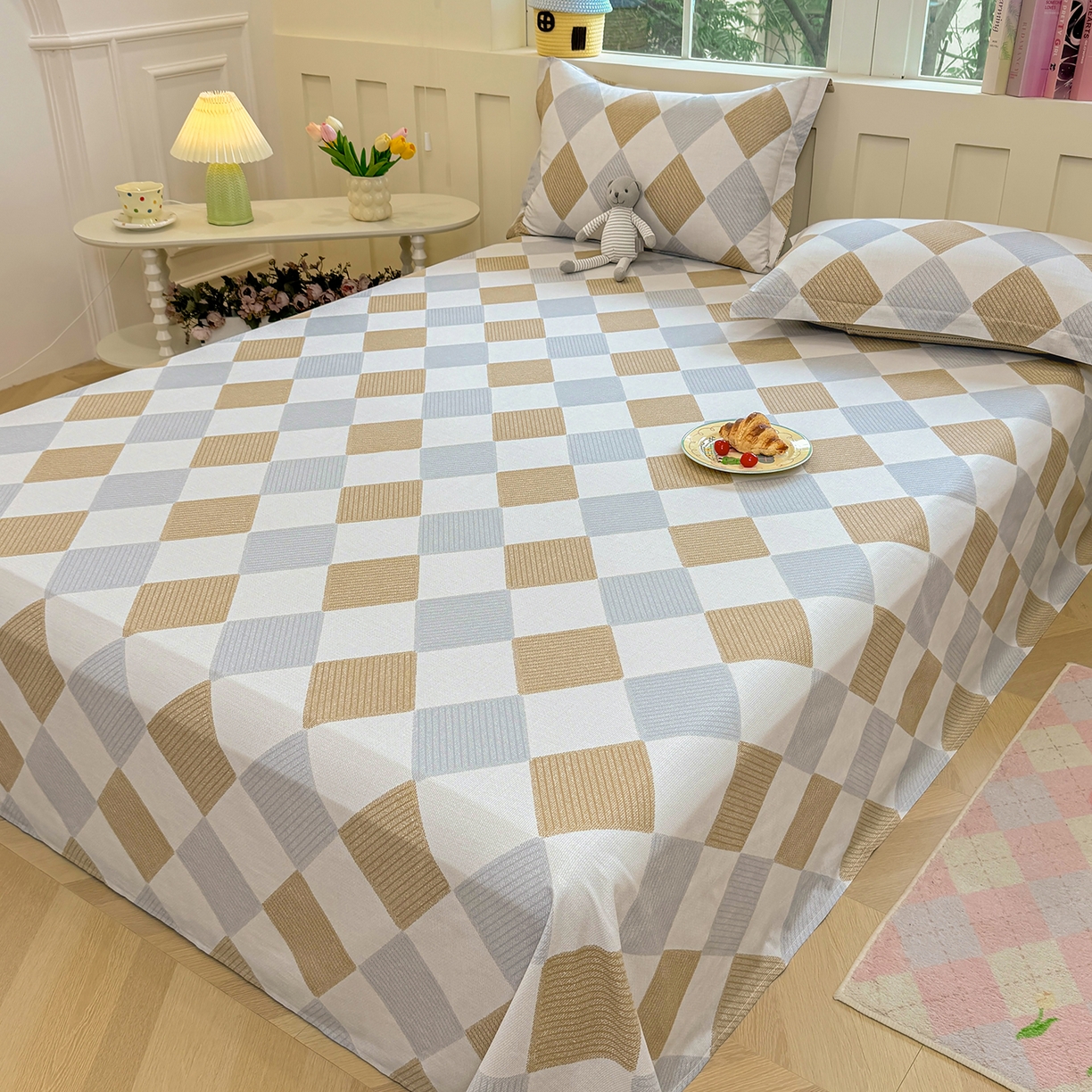 91家纺网 家纺一手货源 找家纺 壹贝家纺 2026新款全棉喷气印花床单系列 瑞吉斯-黄