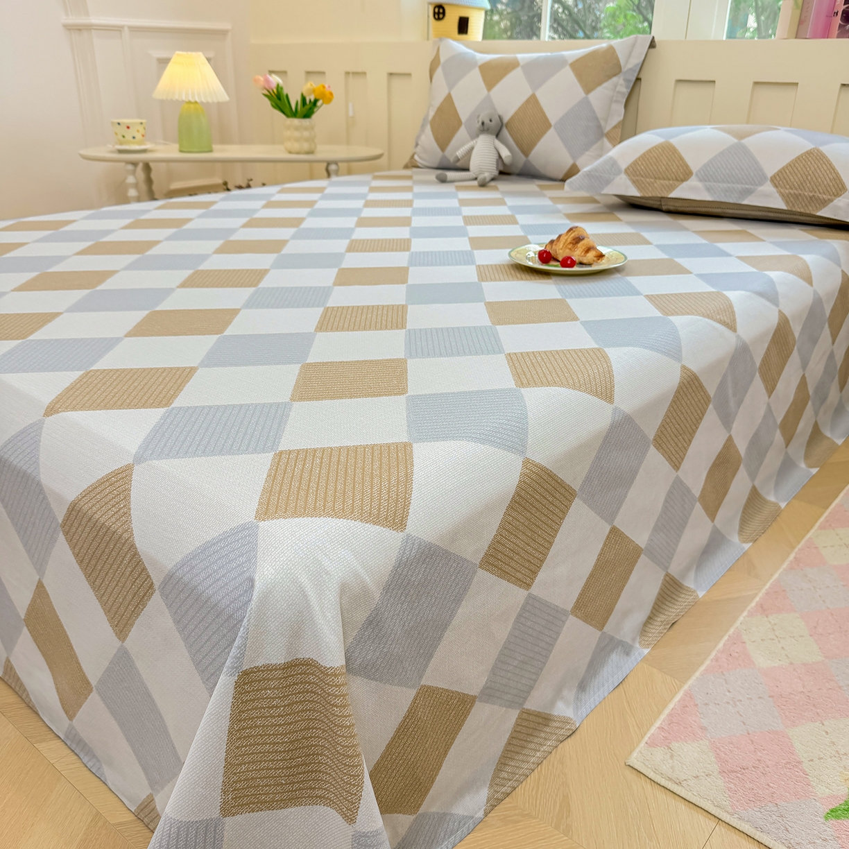 91家纺网 家纺一手货源 找家纺 壹贝家纺 2026新款全棉喷气印花床单系列 瑞吉斯-黄