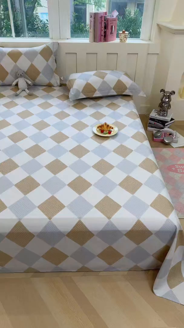 91家纺网 家纺一手货源 找家纺 壹贝家纺 2026新款全棉喷气印花床单系列 瑞吉斯-黄