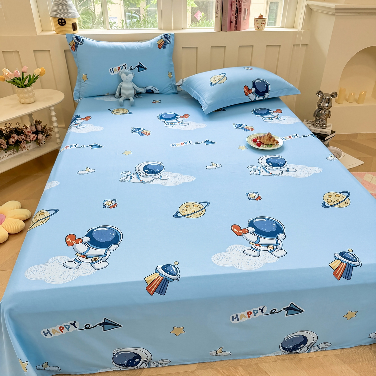 91家纺网 家纺一手货源 找家纺 壹贝家纺 2026新款全棉喷气印花床单系列 太空奇遇