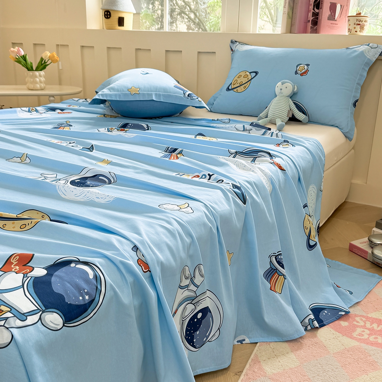 91家纺网 家纺一手货源 找家纺 壹贝家纺 2026新款全棉喷气印花床单系列 太空奇遇