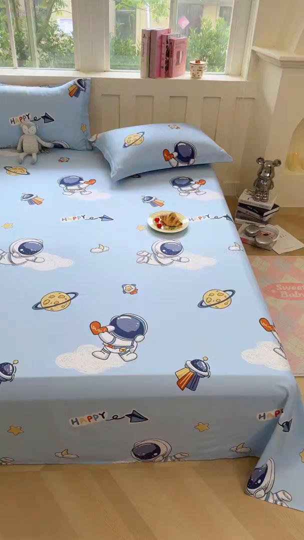 91家纺网 家纺一手货源 找家纺 壹贝家纺 2026新款全棉喷气印花床单系列 太空奇遇