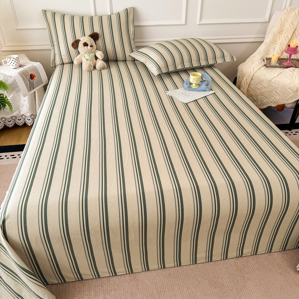 91家纺网 家纺一手货源 找家纺 壹贝家纺 2026新款全棉喷气印花床单系列 条纹