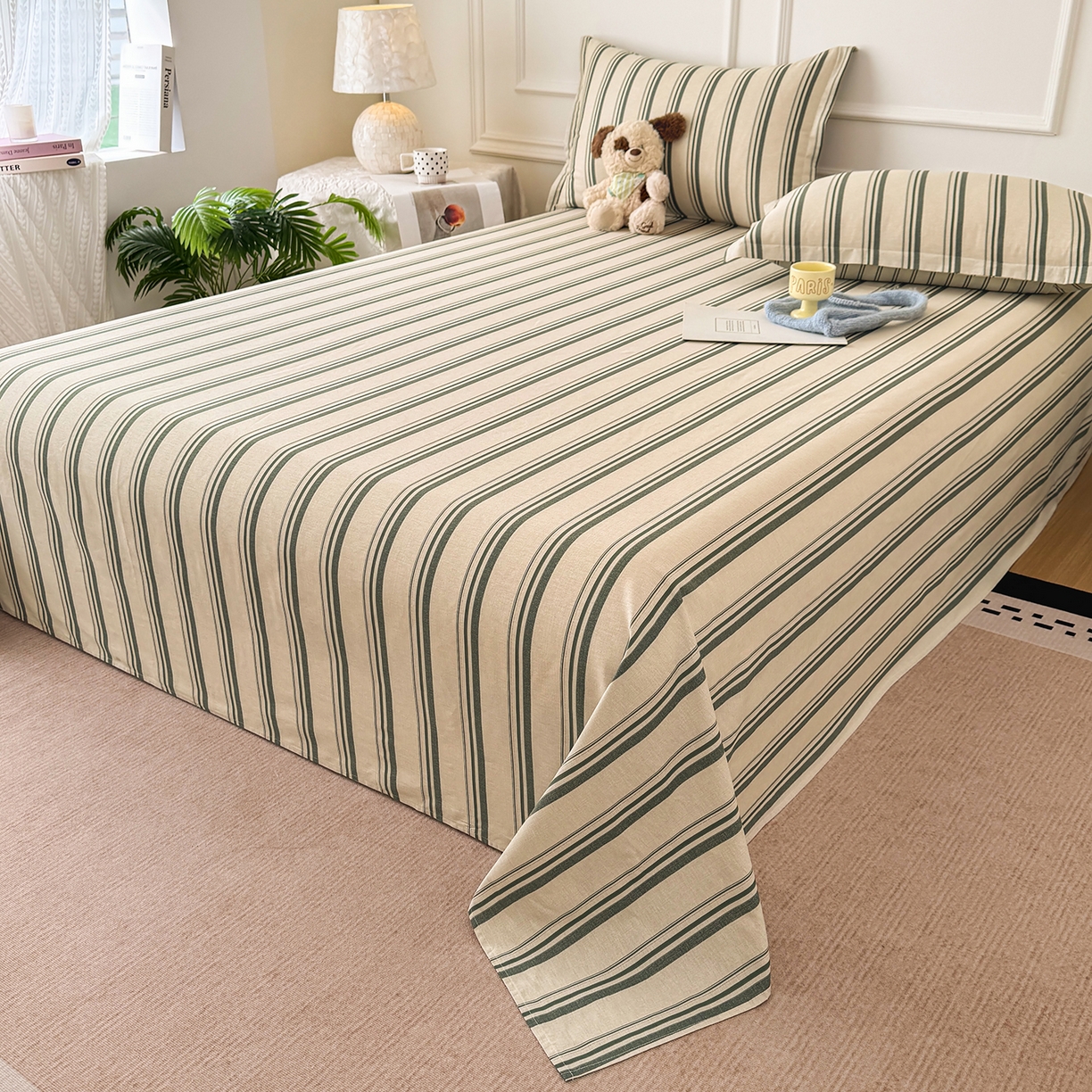 91家纺网 家纺一手货源 找家纺 壹贝家纺 2026新款全棉喷气印花床单系列 条纹