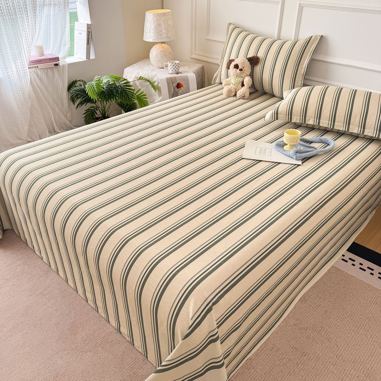 91家纺网 家纺一手货源 找家纺 壹贝家纺 2026新款全棉喷气印花床单系列 条纹