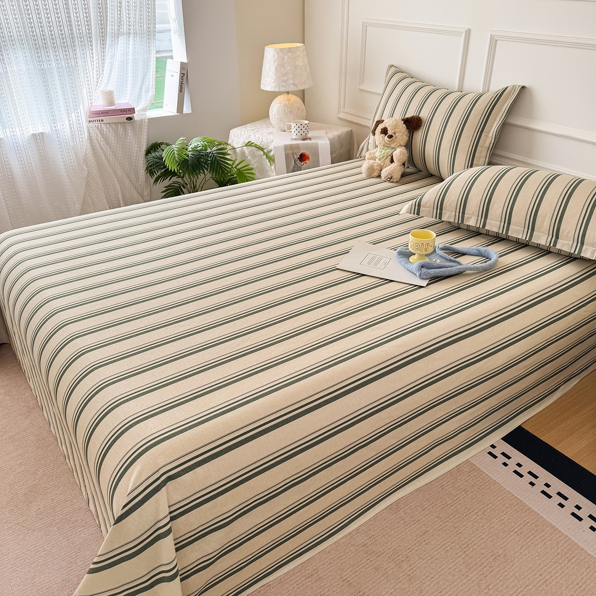 91家纺网 家纺一手货源 找家纺 壹贝家纺 2026新款全棉喷气印花床单系列 条纹