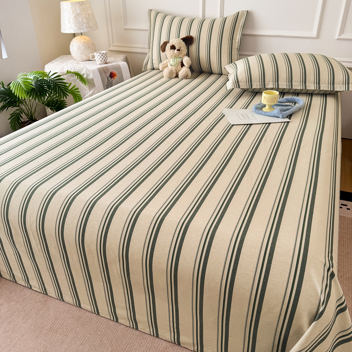 91家纺网 家纺一手货源 找家纺 壹贝家纺 2026新款全棉喷气印花床单系列 条纹