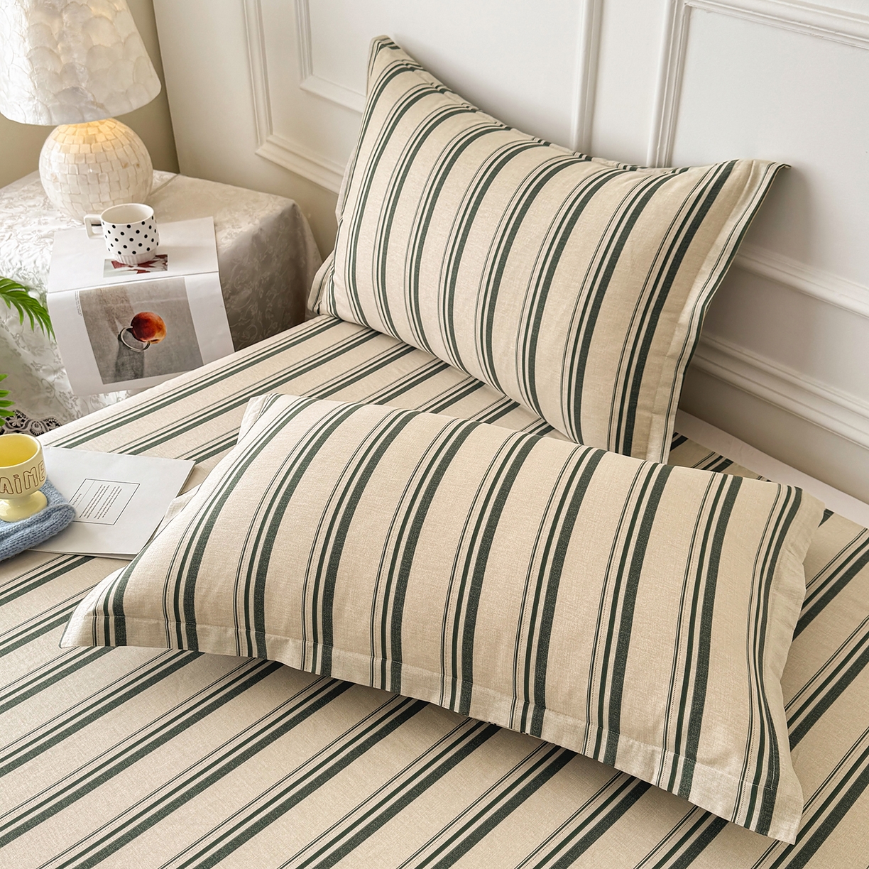 91家纺网 家纺一手货源 找家纺 壹贝家纺 2026新款全棉喷气印花床单系列 条纹