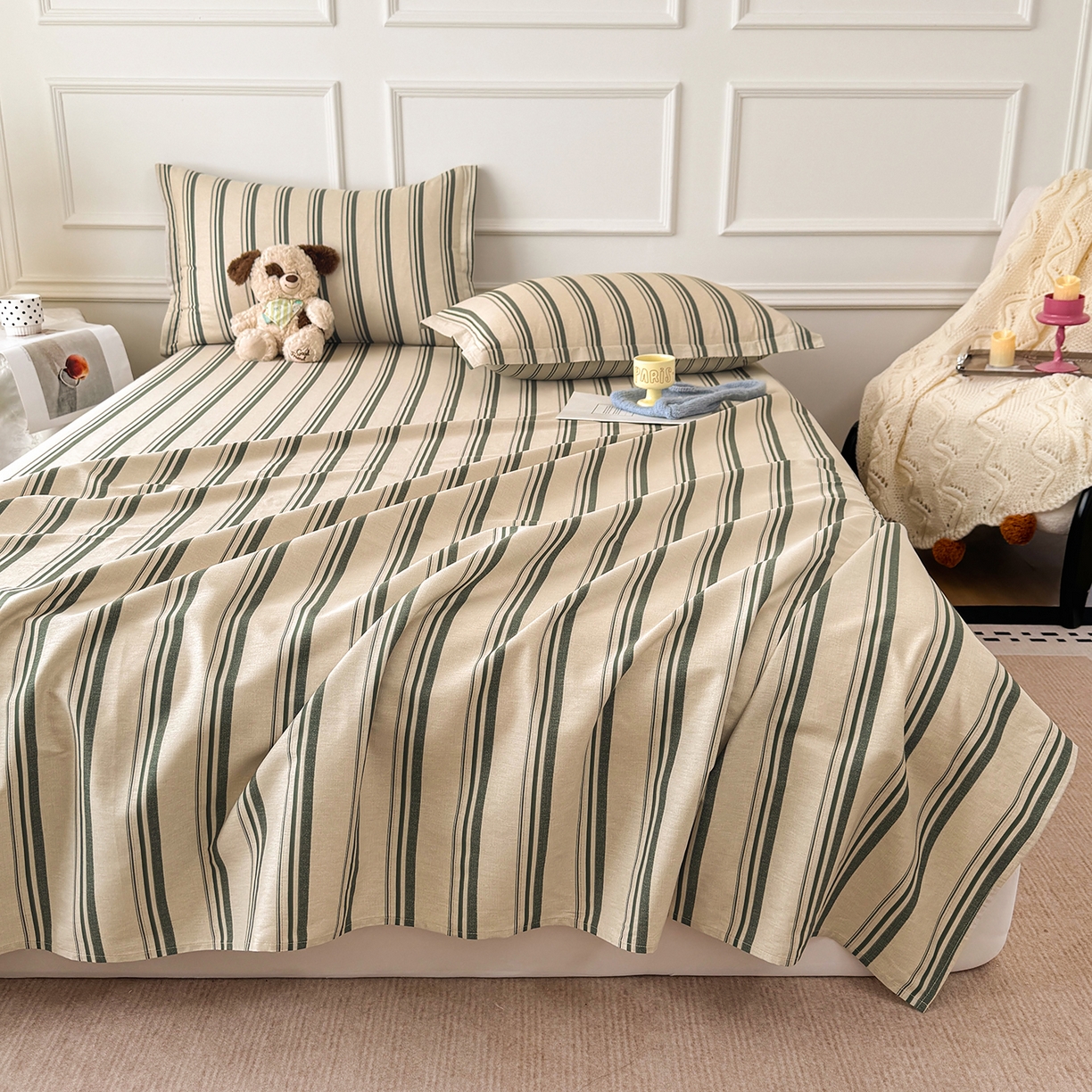 91家纺网 家纺一手货源 找家纺 壹贝家纺 2026新款全棉喷气印花床单系列 条纹